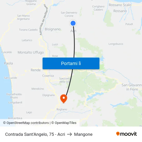 Contrada Sant'Angelo, 75 - Acri to Mangone map