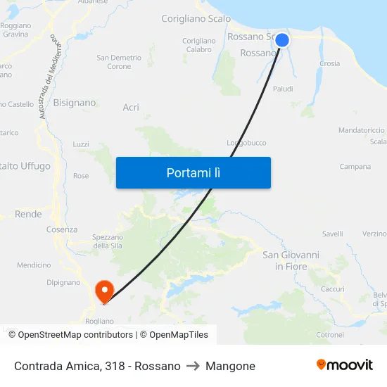 Contrada Amica, 318 - Rossano to Mangone map