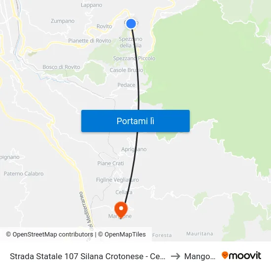 Strada Statale 107 Silana Crotonese - Celico to Mangone map