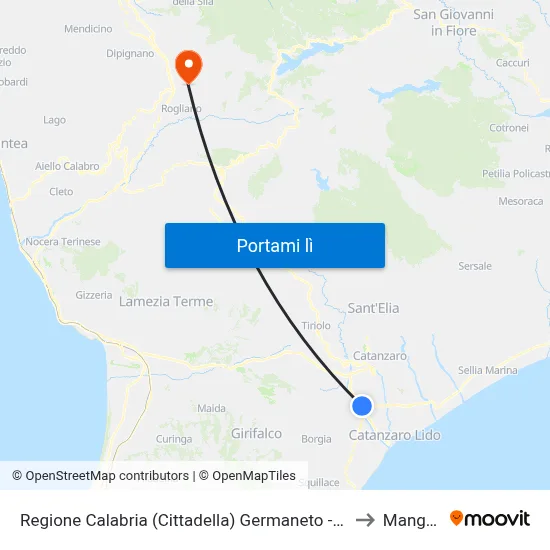Regione Calabria (Cittadella) Germaneto - Catanzaro to Mangone map