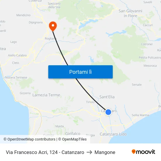 Via Francesco Acri, 124 - Catanzaro to Mangone map