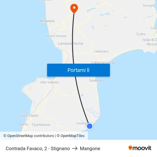 Contrada Favaco, 2 - Stignano to Mangone map