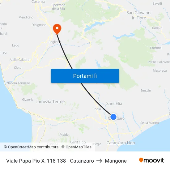Viale Papa Pio X, 118-138 - Catanzaro to Mangone map