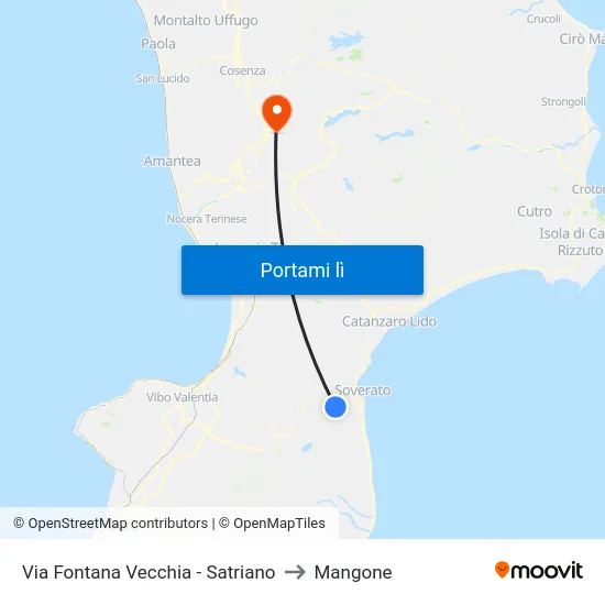 Via Fontana Vecchia - Satriano to Mangone map