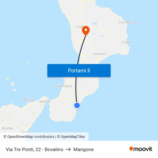 Via Tre Ponti, 22 - Bovalino to Mangone map