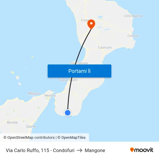 Via Carlo Ruffo, 115 - Condofuri to Mangone map