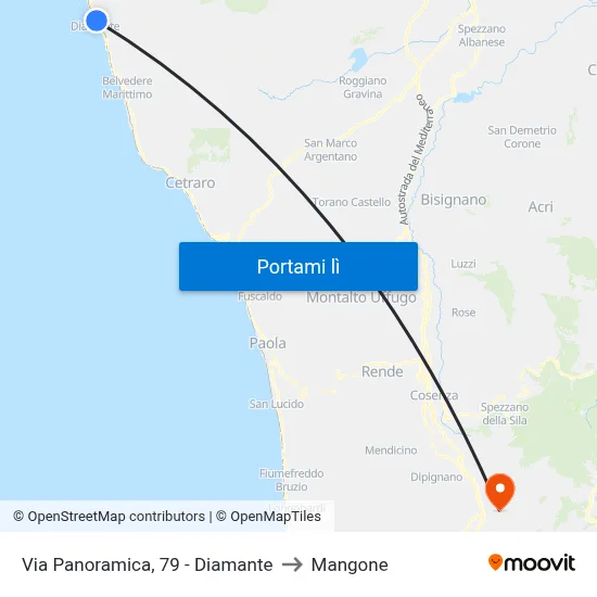Via Panoramica, 79 - Diamante to Mangone map