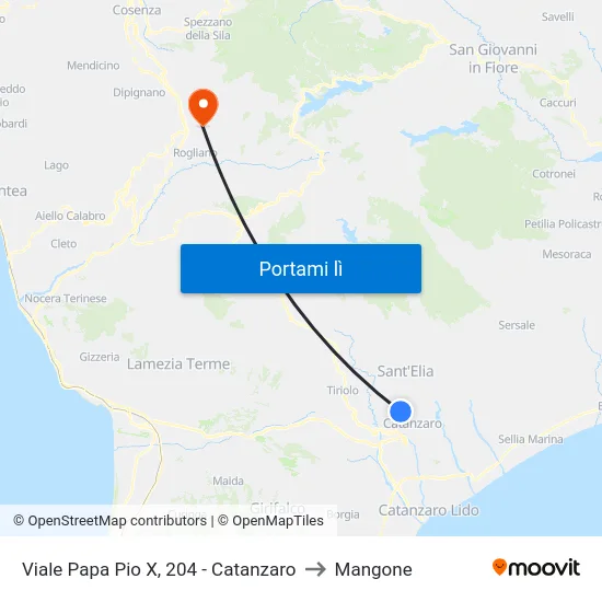 Viale Papa Pio X, 204 - Catanzaro to Mangone map