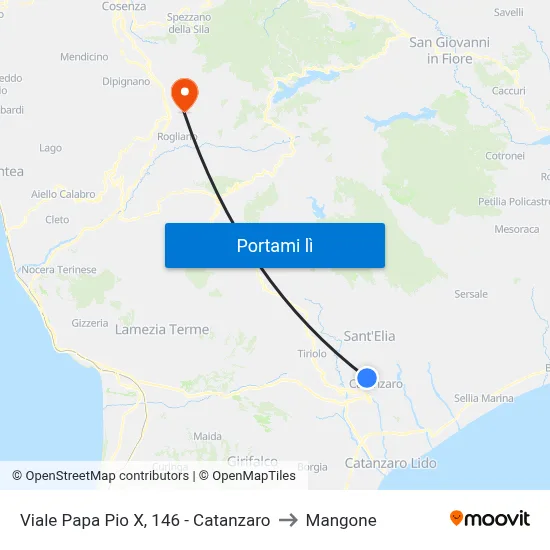 Viale Papa Pio X, 146 - Catanzaro to Mangone map