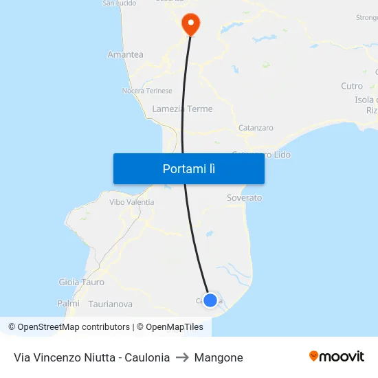 Via Vincenzo Niutta - Caulonia to Mangone map