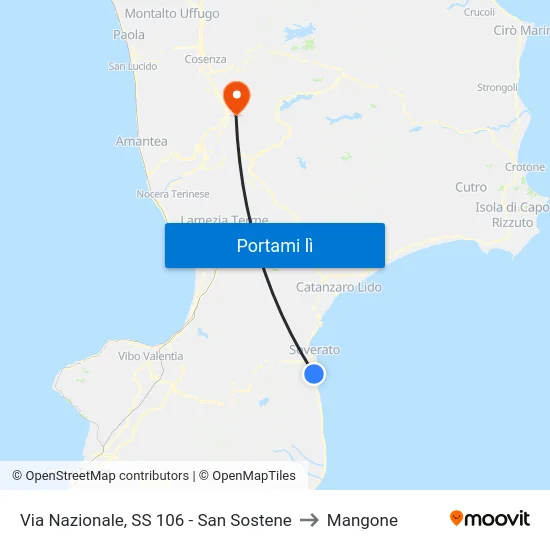 Via Nazionale, SS 106 - San Sostene to Mangone map