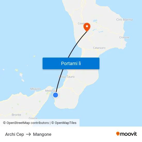 Archi Cep to Mangone map