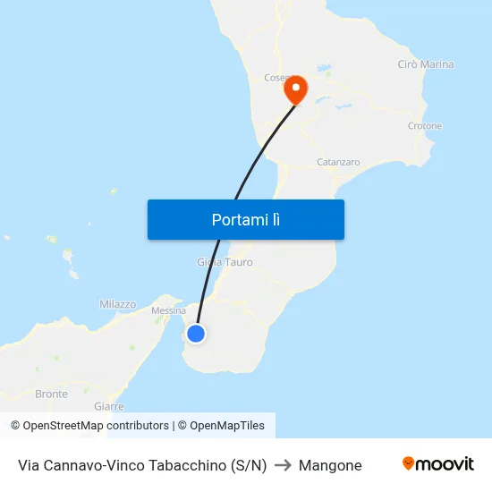 Via Cannavo-Vinco  Tabacchino (S/N) to Mangone map
