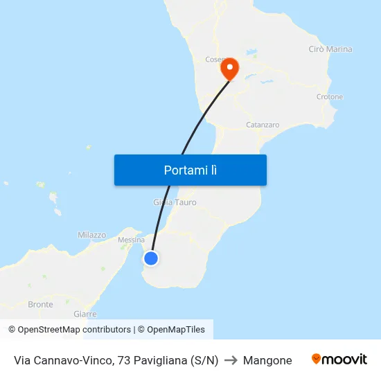 Via Cannavo-Vinco, 73  Pavigliana (S/N) to Mangone map