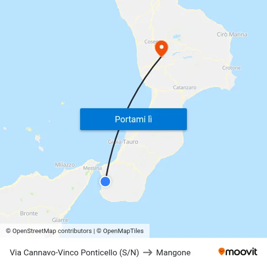 Via Cannavo-Vinco  Ponticello (S/N) to Mangone map