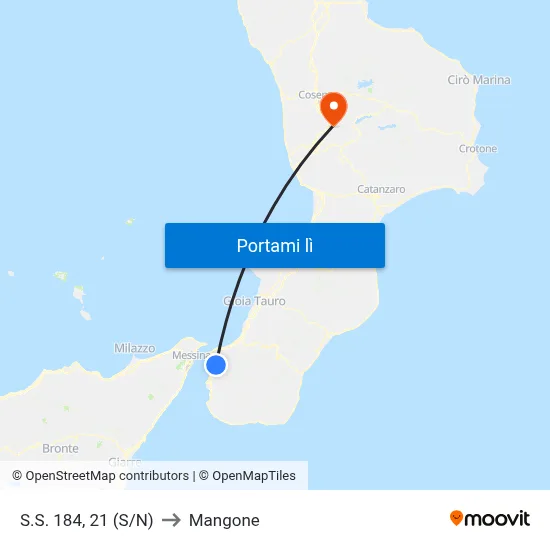 S.S. 184, 21  (S/N) to Mangone map