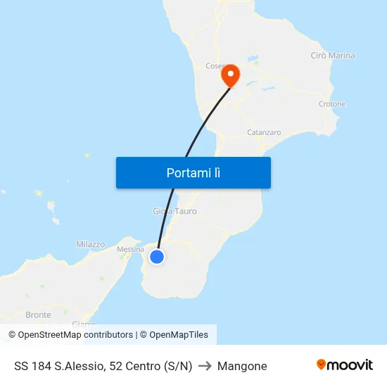SS 184  S.Alessio, 52 Centro (S/N) to Mangone map
