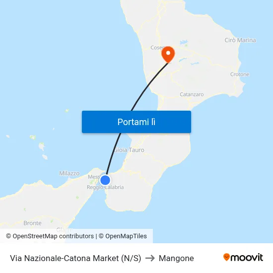 Via Nazionale-Catona Market (N/S) to Mangone map