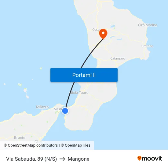 Via Sabauda, 89 (N/S) to Mangone map