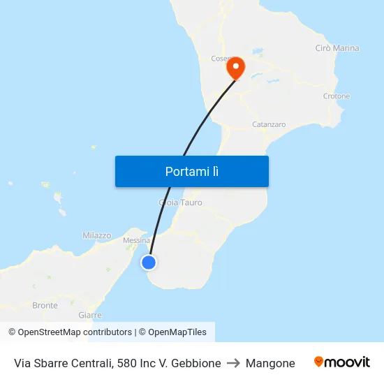 Via Sbarre Centrali, 580 Inc V. Gebbione to Mangone map