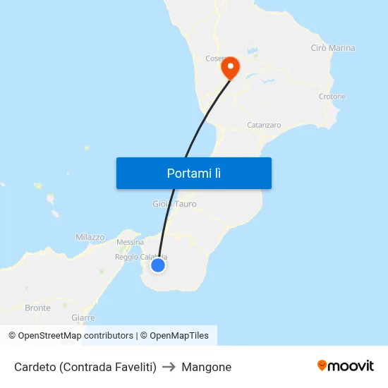Cardeto (Contrada Faveliti) to Mangone map
