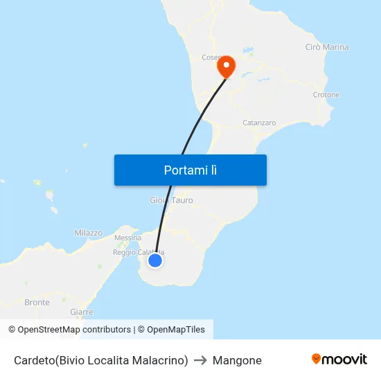 Cardeto(Bivio Localita Malacrino) to Mangone map