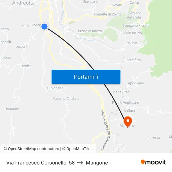 Via Francesco Corsonello, 58 to Mangone map