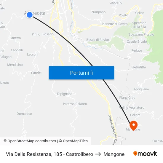 Via Della Resistenza, 185 - Castrolibero to Mangone map