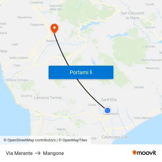 Via Merante to Mangone map