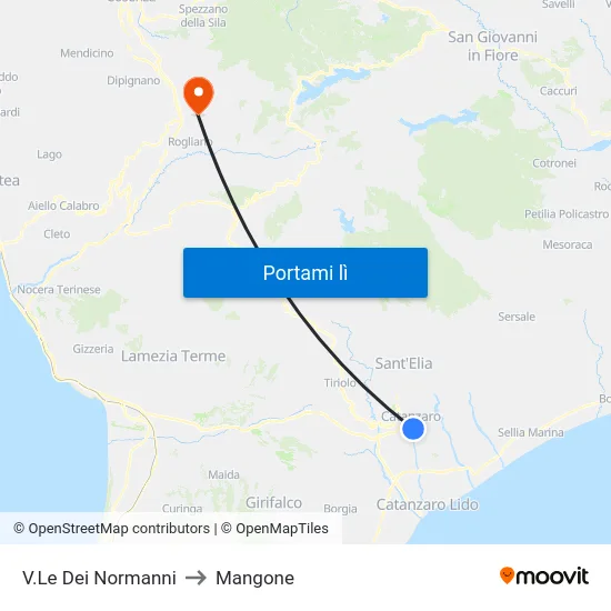V.Le Dei Normanni to Mangone map
