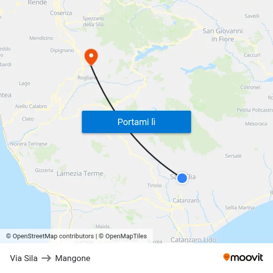 Via Sila to Mangone map