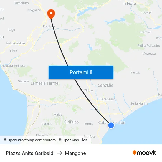 Piazza Anita Garibaldi to Mangone map