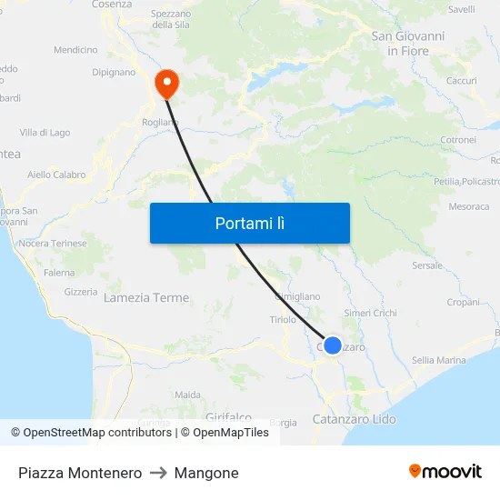 Piazza Montenero to Mangone map