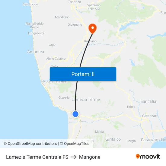Lamezia Terme Centrale FS to Mangone map