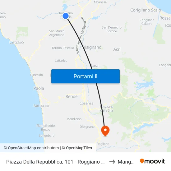 Piazza Della Repubblica, 101 - Roggiano Gravina to Mangone map