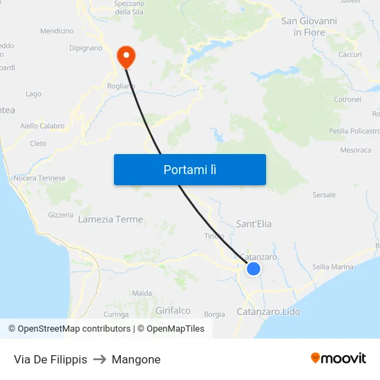 Via De Filippis to Mangone map