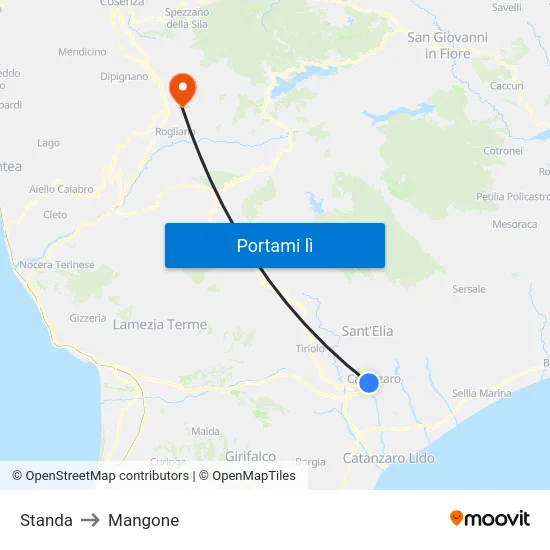 Standa to Mangone map