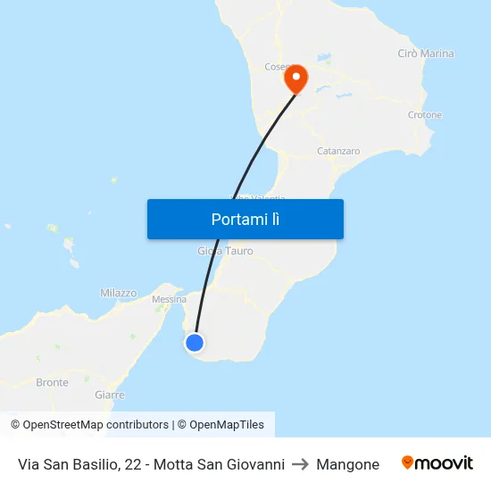 Via San Basilio, 22 - Motta San Giovanni to Mangone map