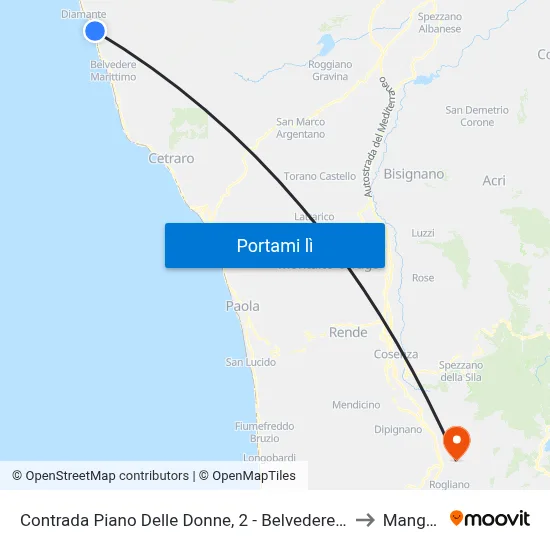 Contrada Piano Delle Donne, 2 - Belvedere Marittimo to Mangone map