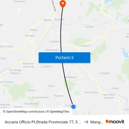 Accaria Ufficio Pt,Strada Provinciale 77, 5 - Serrastretta to Mangone map