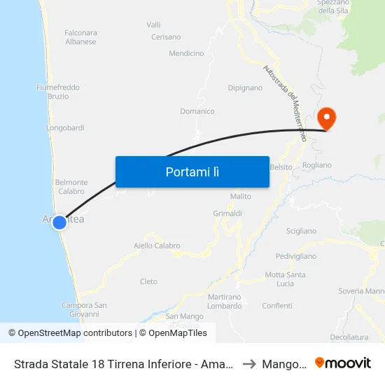 Strada Statale 18 Tirrena Inferiore - Amantea to Mangone map