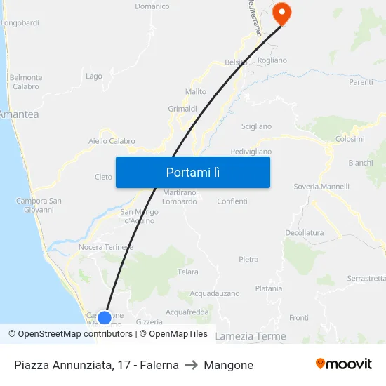 Piazza Annunziata, 17 - Falerna to Mangone map