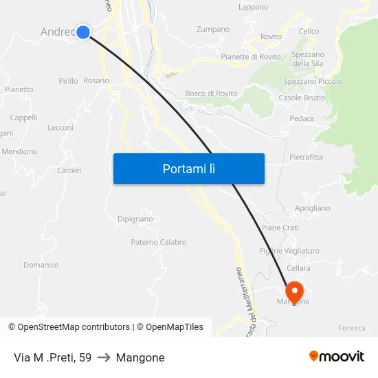 Via M .Preti, 59 to Mangone map