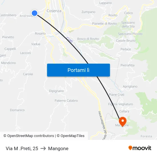 Via M .Preti, 25 to Mangone map