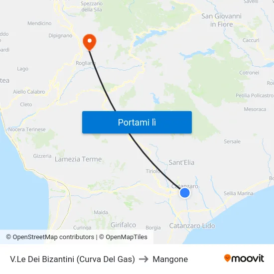 V.Le Dei Bizantini (Curva Del Gas) to Mangone map