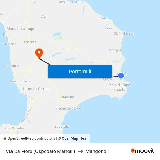 Via Da Fiore (Ospedale Marrelli) to Mangone map