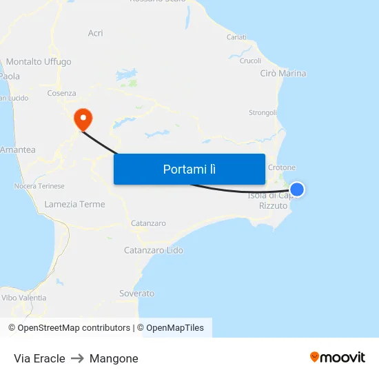 Via Eracle to Mangone map