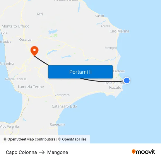 Capo Colonna to Mangone map