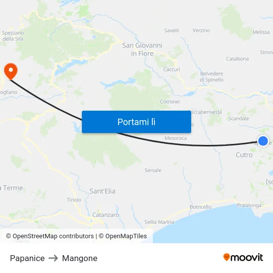 Papanice to Mangone map