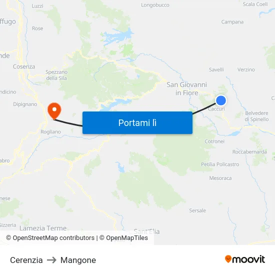Cerenzia to Mangone map